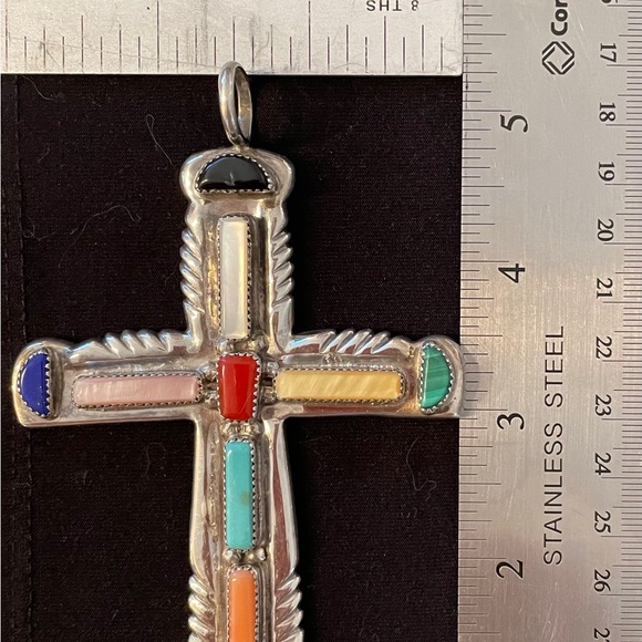 Vintage Lupe Iule Sterling & Multi-stone Cross Pendant✨Stunning & Rare✨ - Picture 3 of 8